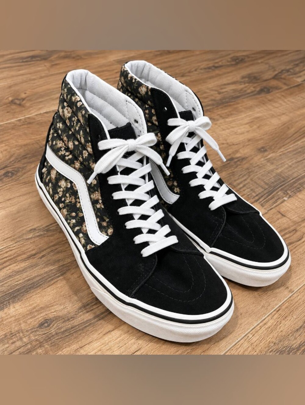 Vans Women's Black Suede High-Top Sneakers with Floral Panels